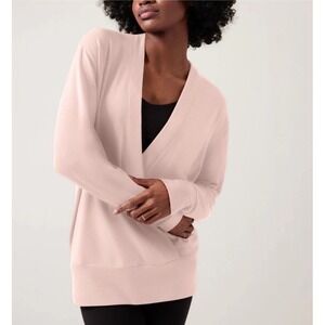 Athleta Purana V-Neck Wrap Sweatshirt Orchid Pink Small S/T Tencel Modal Blend